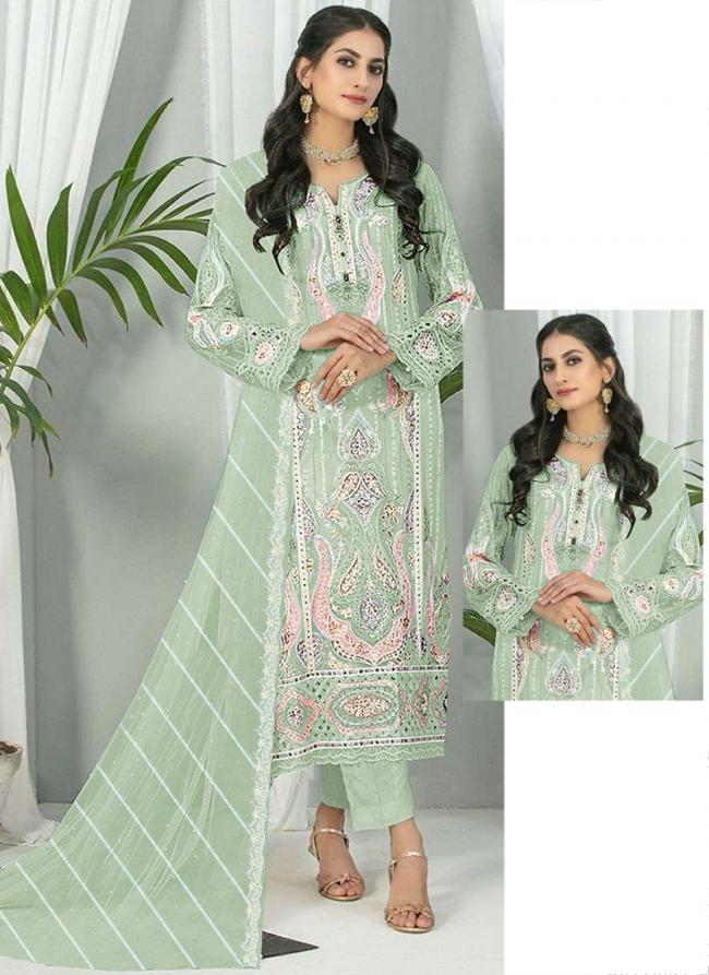 Faux Georgette Pista Green Festival Wear Embroidery Work Pakistani Suit